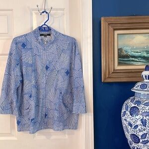 Women’s Toni Morgan Blue & White Polyester & Spandex Long Sleeve 3/4 Zip Top XL